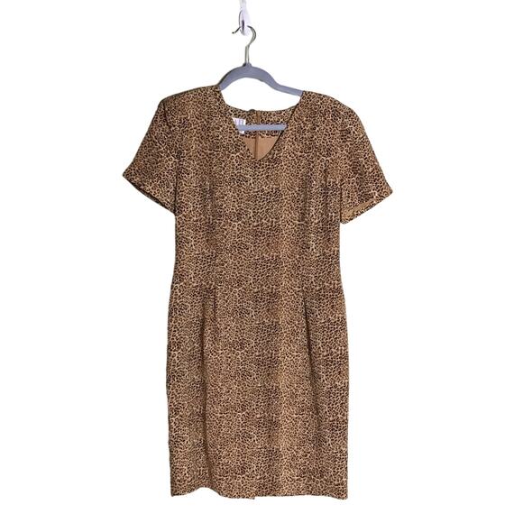 Vintage August Hale Women Leopard Print Dress 100% Silk Sheath Dress  Sz.8 EUC - Picture 1 of 7